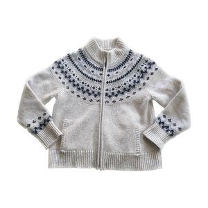 LL Bean Vintage 100% Lambswool Nordic Full Zip Sweater Size Petite Large